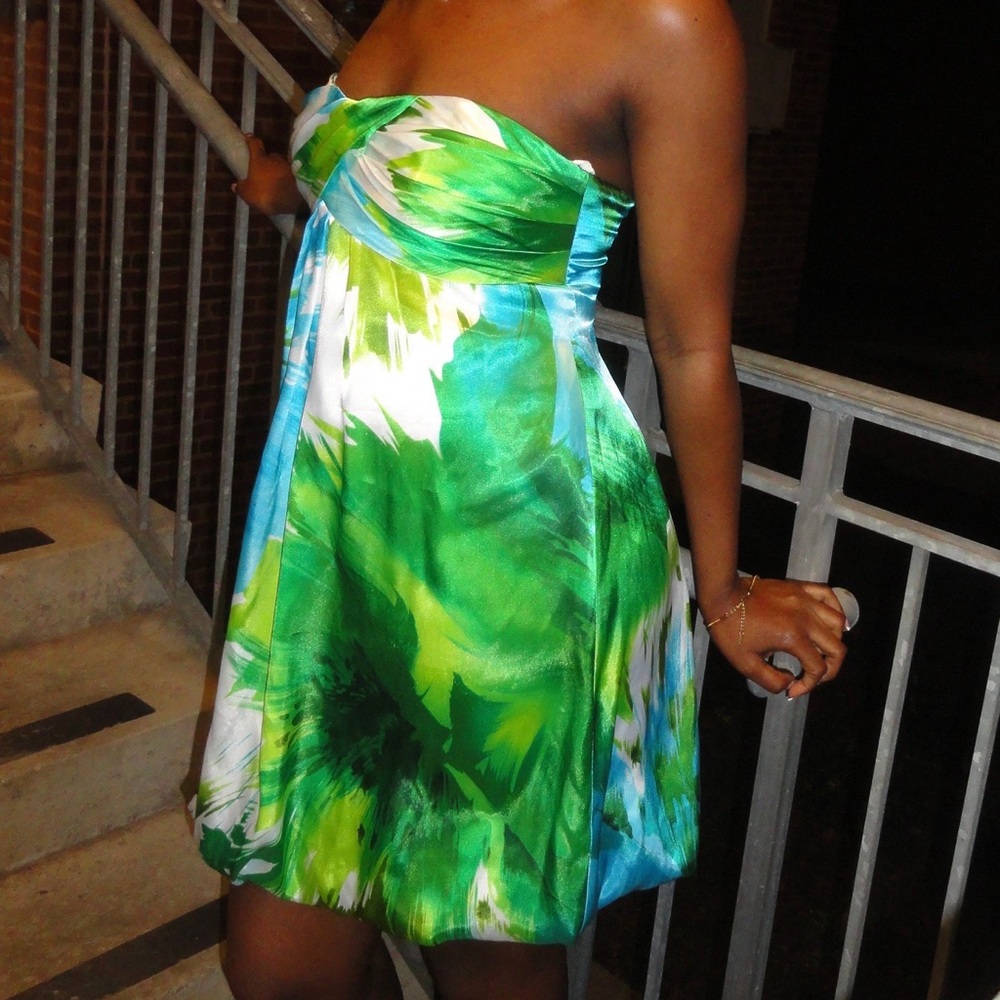 Cache Green Ruched Strapless Mini Dress